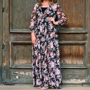 Windsor Floral Maxi Dress - Black and Pink